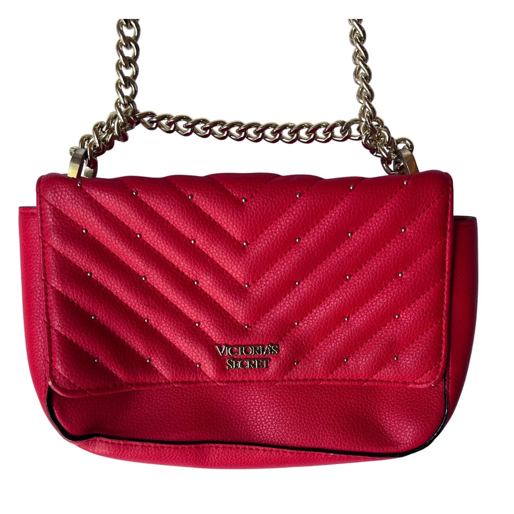 Victoria's‎ Secret Red Quilted Studded Crossbody Chain Bag Purse
